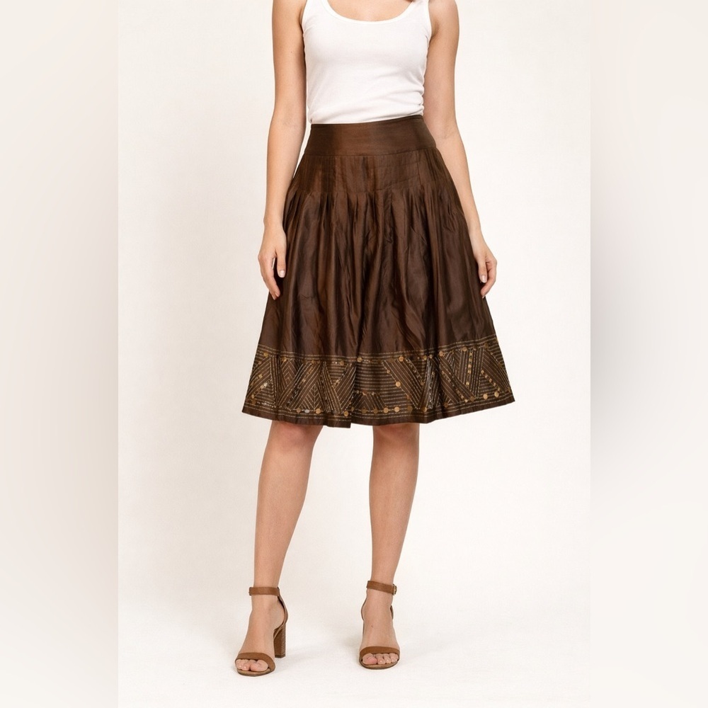 Y2K Alfani Brown Gold Embellished Bubble Skirt Size 2P
